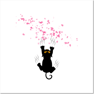 Black Cat Love Sakura Posters and Art